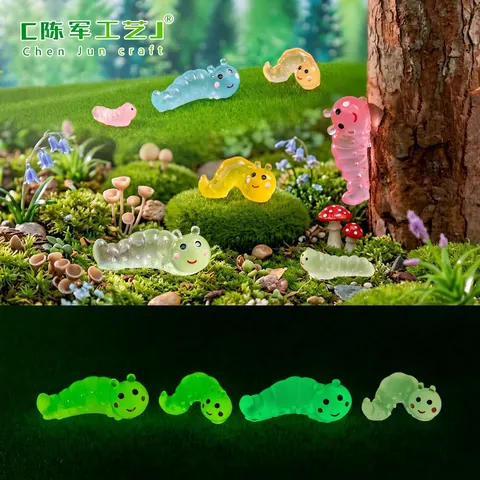 Miniature Caterpillar Figurines Luminous Glow In The Dark Resin Ornament Moss Microlandscape Garden Decor Cute Cartoon