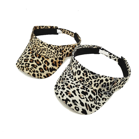 Women Leopard Print Open Top Sun Visor Hat Wide Brim Adjustable Hook And Loop Polyester Breathable Beach Outdoor Hat