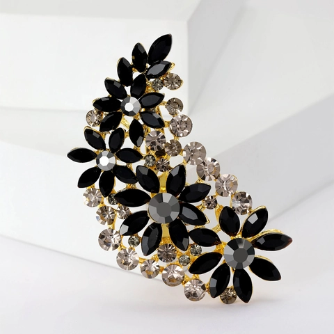 Spilla a Fiore in Lega di Cristallo Vintage per Donna Strass Luccicanti Elegante Spilla a Mezzaluna Gioielli per Banchetti e Matrimoni