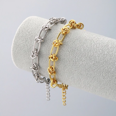 Bracciale a Catena con Nodo in Acciaio Inossidabile Minimalista per Donna Regolabile Stile Ins Geometrico Placcato Oro Argento Gioielli di Moda