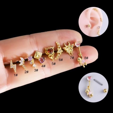 Piercing Per Cartilagine Orecchio Scintillante Asta Acciaio Inossidabile Zirconia Farfalla Cuore Stella Orso Vite Donna