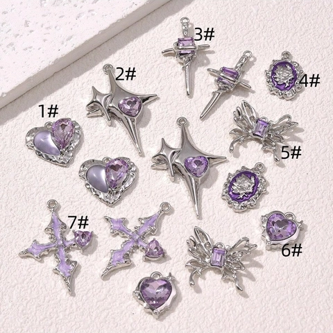 Ciondoli In Lega Viola Stella Croce Cuore Farfalla Ciondoli Per DIY Collana Orecchino Creazione Gioielli Accessorio