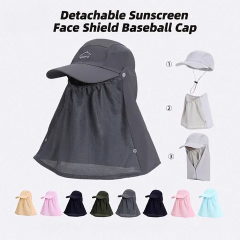 Outdoor Sun Hat Detachable Mask Neck Flap Nylon Mesh Quick Dry UV Protection Waterproof Baseball Cap Breathable Hiking