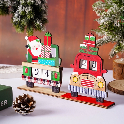 Weihnachts-Countdown-Kalender Holz LKW Weihnachtsmann Geschenke Tischdeko Festliche Feiertagsdekoration
