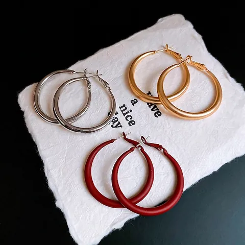 C Shaped Hoop Earrings With Silver Earring Post Matte Gold Polished Silver Geometric Minimalist Metal Fashion Jewelry For Women