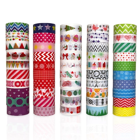 Washi Tape Nastro Adesivo Decorativo Motivi Colorati Per DIY Scrapbooking Diario Confezioni Regalo Carta