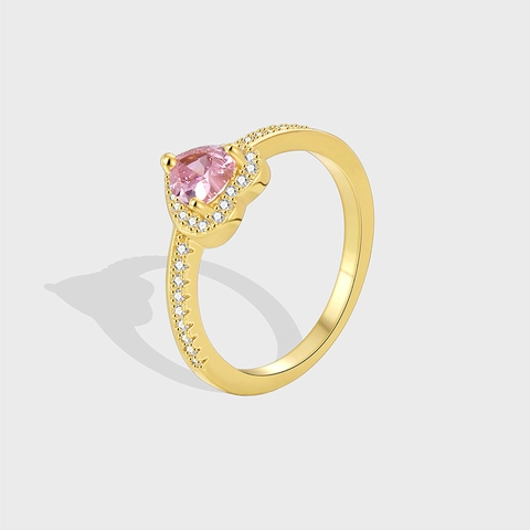 Bague Élégante Coeur Zircon Cuivre Plaqué Or Zircone Cubique Scintillante Pour Femmes Cadeau Romantique Style