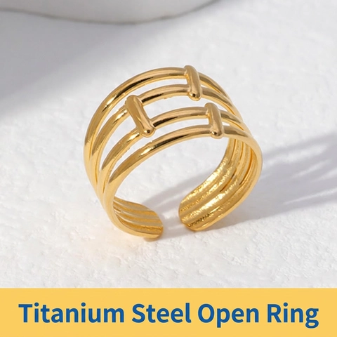 Anillo Abierto Geométrico De Capas De Acero Inoxidable Joyería Minimalista Ajustable Hueca Para Mujeres