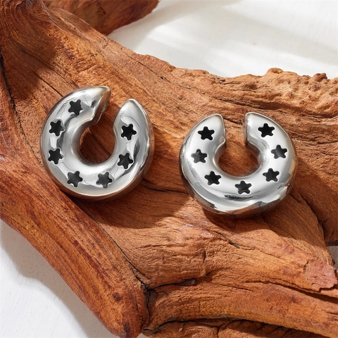 Stainless Steel C Shaped Ear Cuffs Hollow Star Geometric Non Piercing Clip On Earrings Punk Minimalist For Women