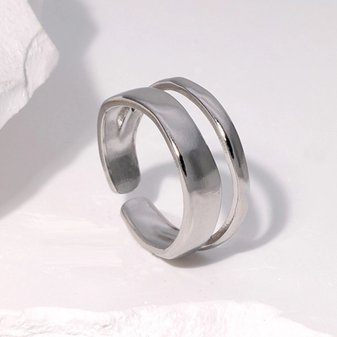 Minimalist Double Layer Open Ring Stainless Steel Adjustable Geometric High Polish Fashion Jewelry For Women