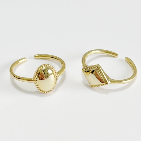 925 Sterling Silver Adjustable Geometric Ring Oval Rhombus Braided Texture Elegant Gold Plated Jewelry For Women