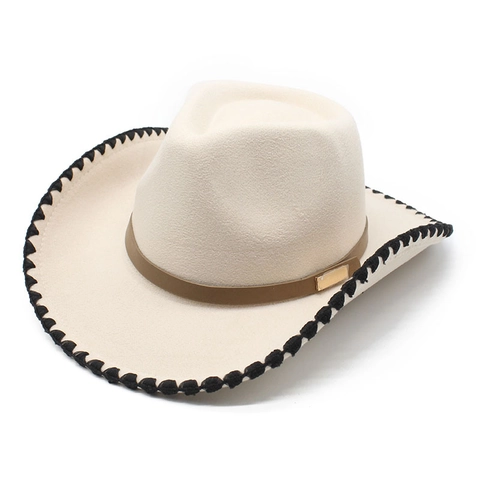 Western Cowboy Hat Fedora Wool Felt Wide Brim Vintage Jazz Hat With Leather Belt Buckle For Men Women Outdoor Fashion