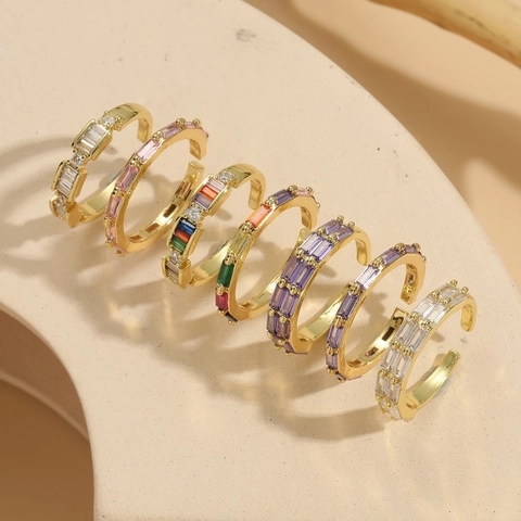 Baguette Zirkon Verstellbarer Ring 14K Vergoldetes Kupfer Geometrischer Statement Fingerschmuck Für Damen
