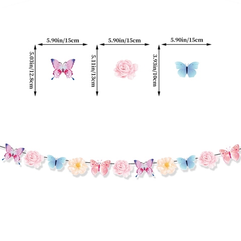 Schmetterling Geburtstag Banner Blumen Girlande Set Gold Happy Birthday Brief Banner Frühling Party Dekor Für Mädchen