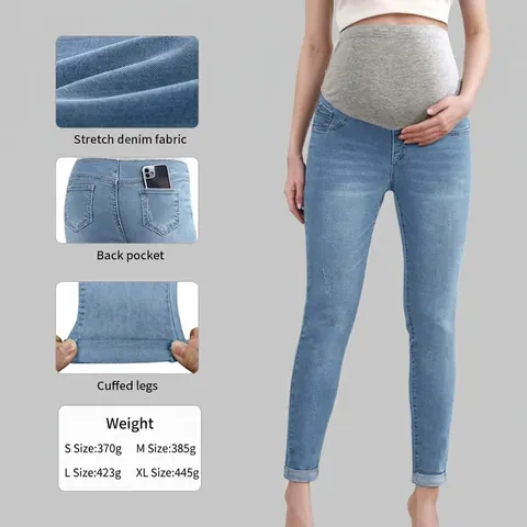 Umstandsjeans Mit Hohem Bund Bauchstütze Stretch Denim Slim Fit Lässige Konische Hose Für Schwangere Frauen Bequem