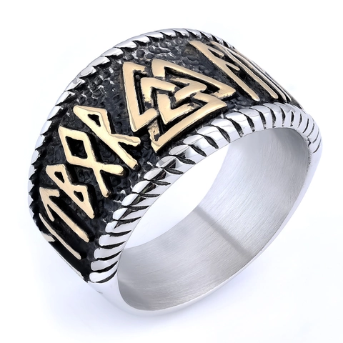 Norse Mythology Viking Warrior Ring 316 Stainless Steel Odin Valknut Symbol Rune Band Retro Punk Gothic Jewelry For Men