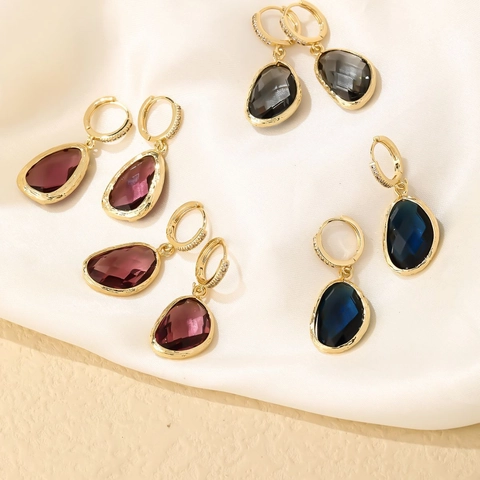 Koperen Waterdruppel Oorbellen Met Zirkonia Synthetisch Kristal Edelsteen Elegante Vintage Luxe Sieraden Voor Dames