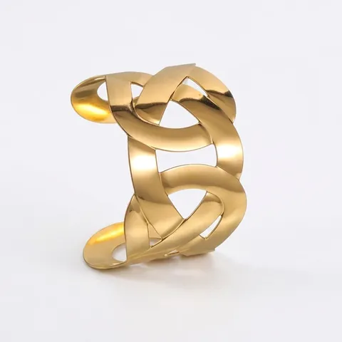 Bracciale A Polsino Largo Vuoto Incrociato Intrecciato Placcato Oro 18K Acciaio Inossidabile Aperto Regolabile Per Donna