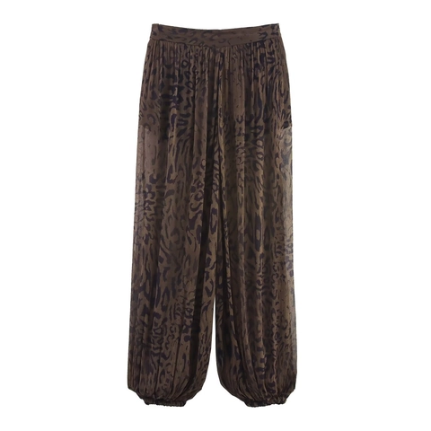 Pantaloni Harem Con Stampa Leopardata Donna Chiffon Pieghettato Vita Alta Pantaloni Lanterna Boho Chic