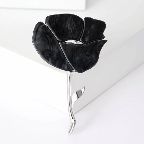 Elegant Alloy Resin Flower Brooch Pin For Women Poppy Rose Floral Marble Pattern Breastpin Fashion Clothing Accessories Jewelry Gift
