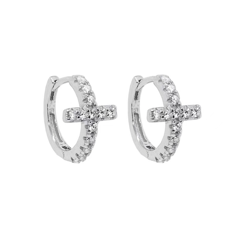 Orecchini a Cerchio con Croce in Argento Sterling 925 Placcati in Oro con Zirconia Orecchini Pendenti Gioielli Minimalisti per Donna Uomo