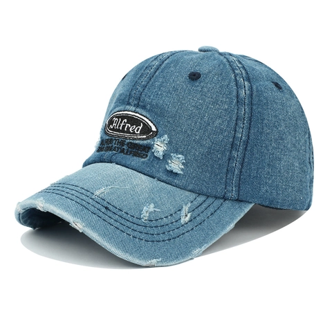 Cappello Da Baseball In Denim Distressed Vintage Ricamo Lettera Alfred Cotone Lavato Regolabile Cappello Da Sole Per Uomo Donna
