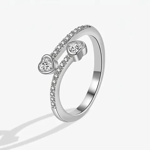 Bague Ouverte Bypass Coeur Éternel Cuivre Incrusté de Zirconia Bague Réglable pour Femmes Bijoux de Mode Cadeau