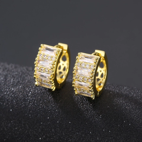 Geometrische Huggie Hoop Ohrringe Baguette Rund Zirkonia Kupfer Gold Silber Plattiert Minimalistischer Luxusschmuck Damen