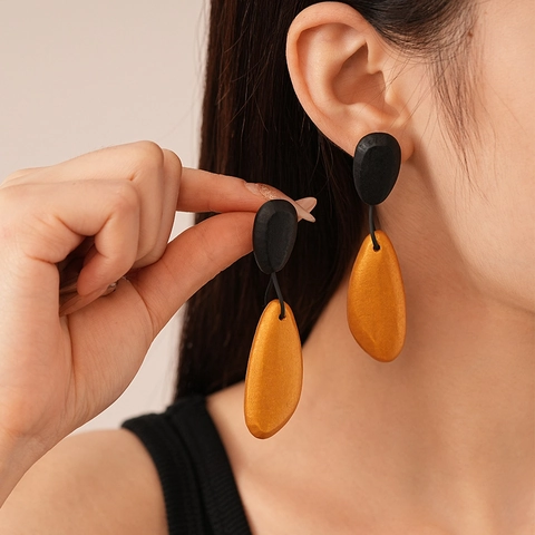 Orecchini Pendenti Geometrici Vintage Perle Legno Artificiale Lega Perno Argento Gioielli Opachi Da Donna