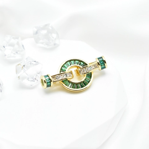 Copper Geometric Jewelry Clasp Connector With Green Rhinestone Minimalist DIY Jewelry Making Findings Gold Silver Clasp