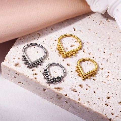 Titanium Septum Clicker Nose Ring V Shaped Bead Hinged Segment Piercing Jewelry Vintage Drop Shaped