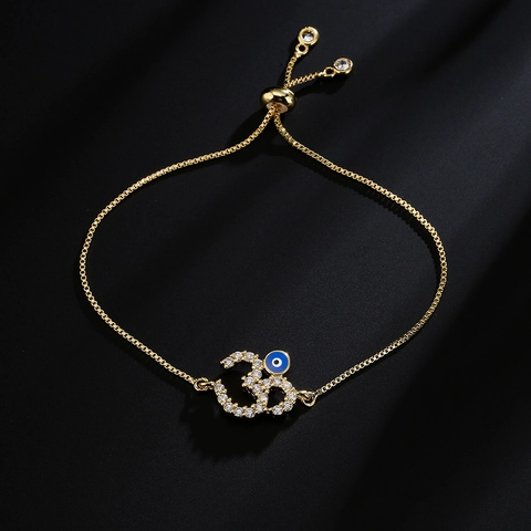 Evil Eye Om Symbol Bracelet Gold Plated Copper Zircon Adjustable Box Chain Geometric Jewelry Gifts For Women