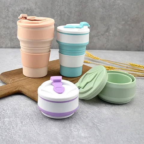 Collapsible Coffee Cup Silicone Portable Folding Water Bottle With Leakproof Lid And Heat Insulated Sleeve For Travel Outdoor Camping