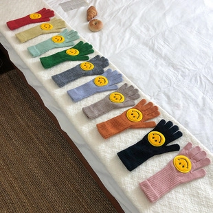 Süße Smiley Gesicht Strick Wolle Handschuhe Winter Warm Dick Fingerhandschuhe Für Herren Damen Paar Outdoor Zubehör