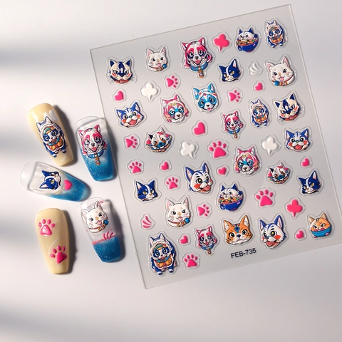 Adesivi Per Unghie 5D Rilievo Stereoscopico Cartone Animato Gatto Zampa Cuore Autoadesivi Impermeabili Accessori Manicure DIY