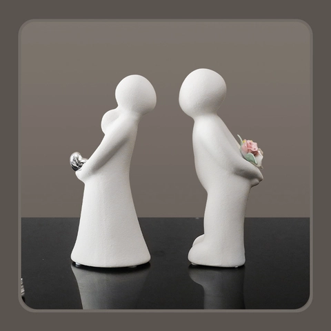 Abstracte Keramische Paarfiguren Ornamenten Matte Minimalistische Standbeelden Woondecoratie Bruiloft Cadeau Desktop Sculptuur