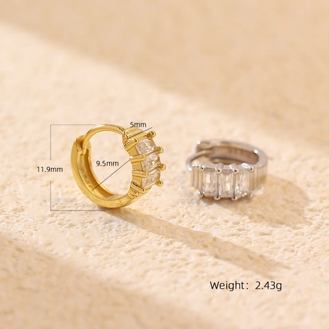 925 Sterling Silver Rectangle Zirconia Huggie Earrings Elegant Gold Silver Electroplated Hoop Earrings For Women Jewelry