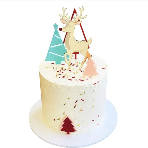 Acrylic Christmas Cake Topper Mirror Gold Reindeer Glitter Christmas Tree Snowflake Holiday Cake Decoration Party Dessert Supplies