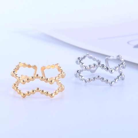 Anello Aperto Regolabile In Acciaio Inossidabile Doppio Strato Onda Perlina Punto Minimalista Stile Ins Gioielli Donna