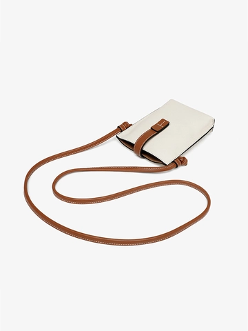 Women Crossbody Phone Bag Genuine Leather Head Layer Cowhide Lychee Pattern Small Contrast Color Lightweight