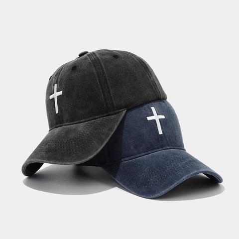 Cappello Da Baseball In Cotone Lavato Consumato Ricamo Croce Retro Regolabile Cappello Da Sole All Aperto
