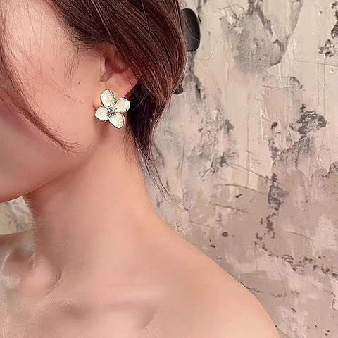 Vintage Flower Stud Earrings With 925 Sterling Silver Earring Post Enamel Oil Dripped Gold Plated Retro Jewelry For Women