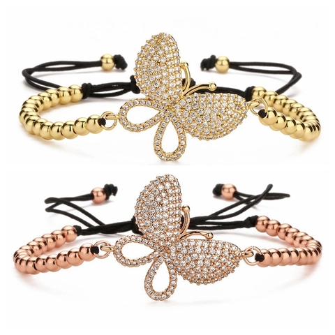 Bracciale Collana Pendente Farfalla Gioielli Rame Zircone Micro Intarsiato Placcato Oro Argento Regolabile Donna