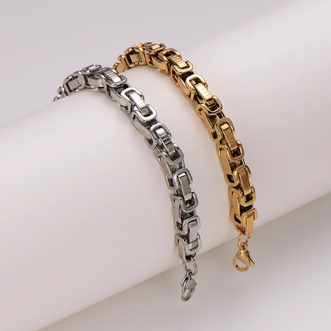 Bracciale da Uomo in Acciaio Inossidabile Catena a Scatola Quadrata Bizantina Hip Hop Lucidato Metallo Gioielli Regalo