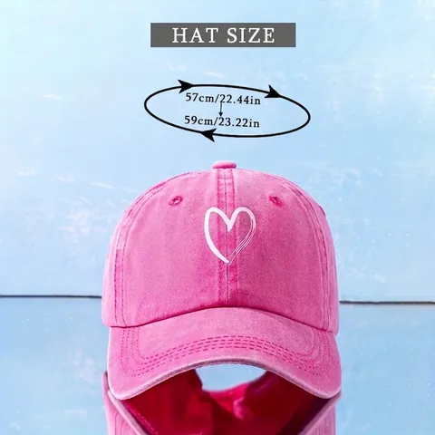 Washed Cotton Heart Hand Embroidered Baseball Cap For Men Women Adjustable Retro Distressed Soft Top Outdoor Sport Hat