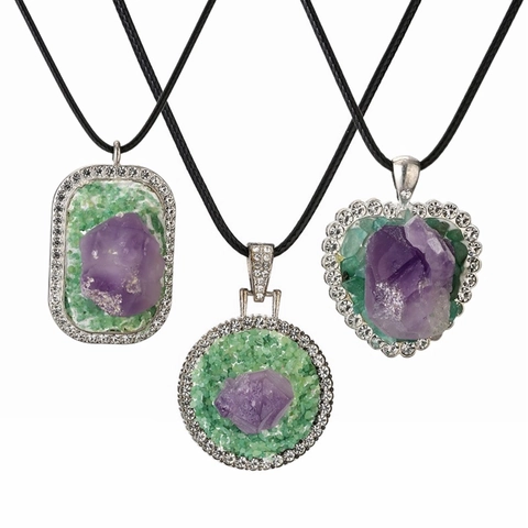 Collana Con Pendente In Ametista Vintage Geometrico Cuore Pietra Rame Gioielli Strass Con Cordino Nero Da Donna