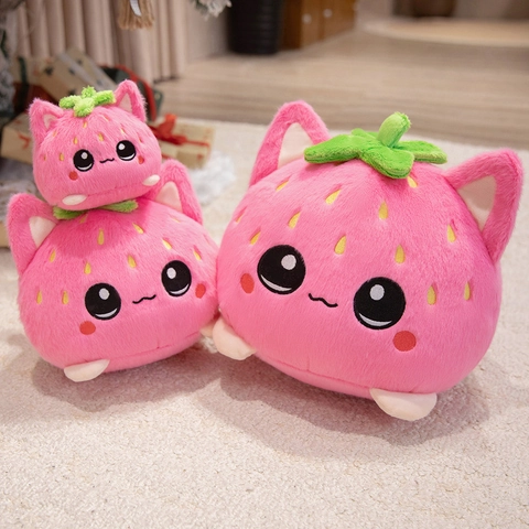 Peluche Gatto Fragola Kawaii Bambola Animale Morbida Rosa Gattino Frutta Borsa Ciondolo Portachiavi Per Ragazze Bambini Regalo