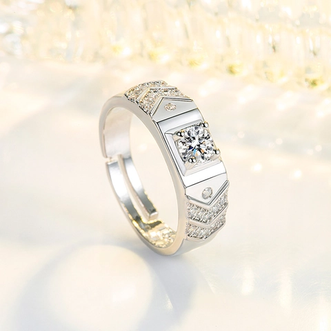 Couple Rings Copper Cubic Zirconia Crown Geometric Adjustable Open Wedding Engagement Fashion Jewelry For Men Women