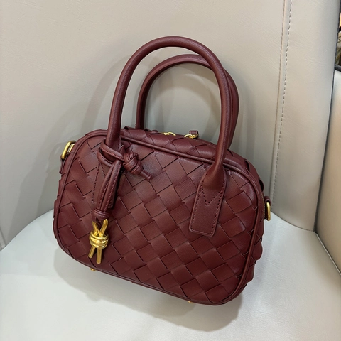 Mini Handtasche Gewebtes PU Leder Umhängetasche Retro Minimalistisch Damen Täglich Mit Knotenanhänger