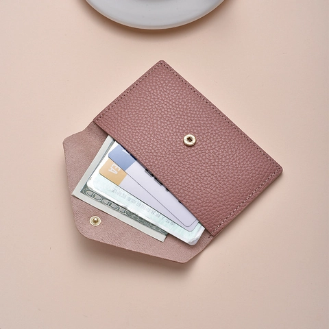 Damen Kompakte Münzbörse Minimalistische Lychee Textur PU Leder Umschlag Kartenhalter Mit Druckknopf